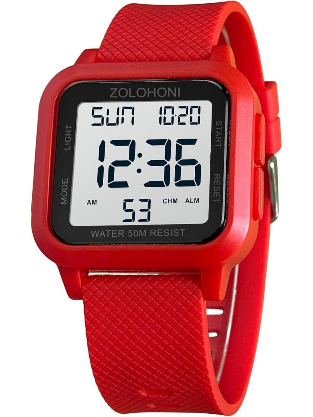 Mens Red White Analog Quartz Stainless Steel Waterproof Square LED Digital Watch